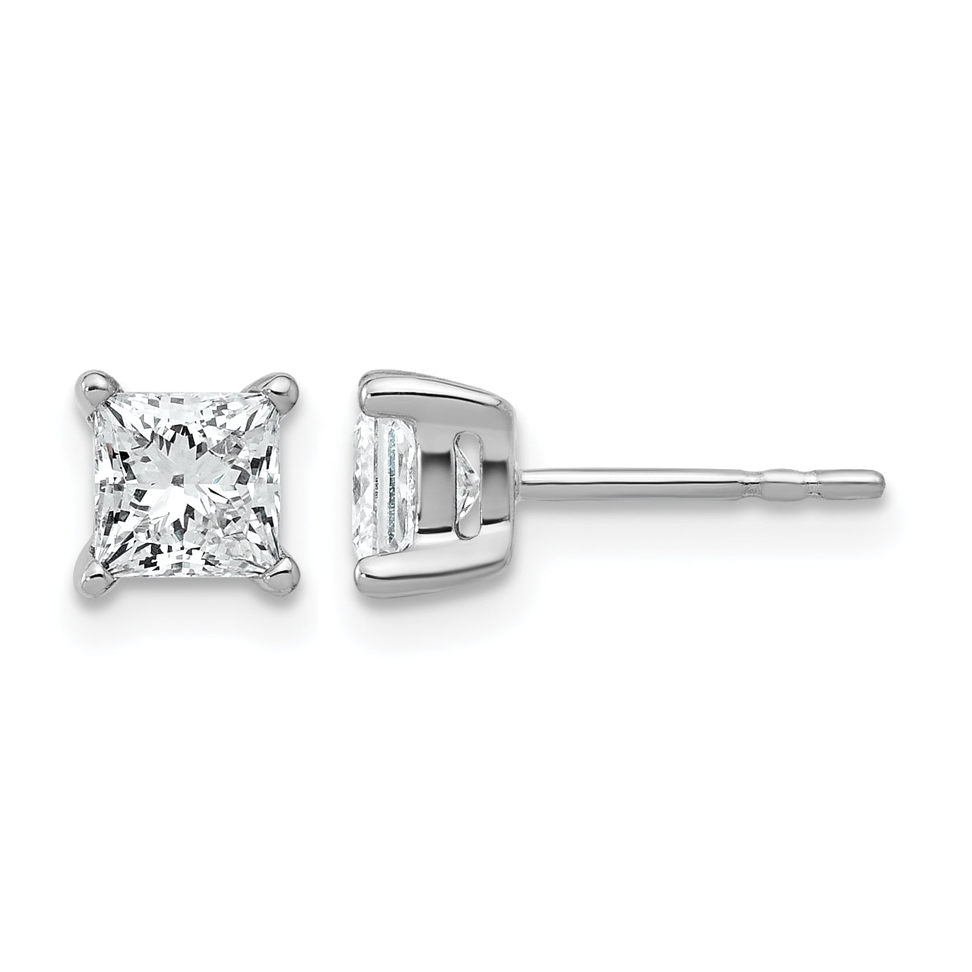 14k White Gold 1 1/4 ctw Lab Grown Diamond VS/SI+ G+ Princess 4 Prong Heavy Wt. Stud Earrings