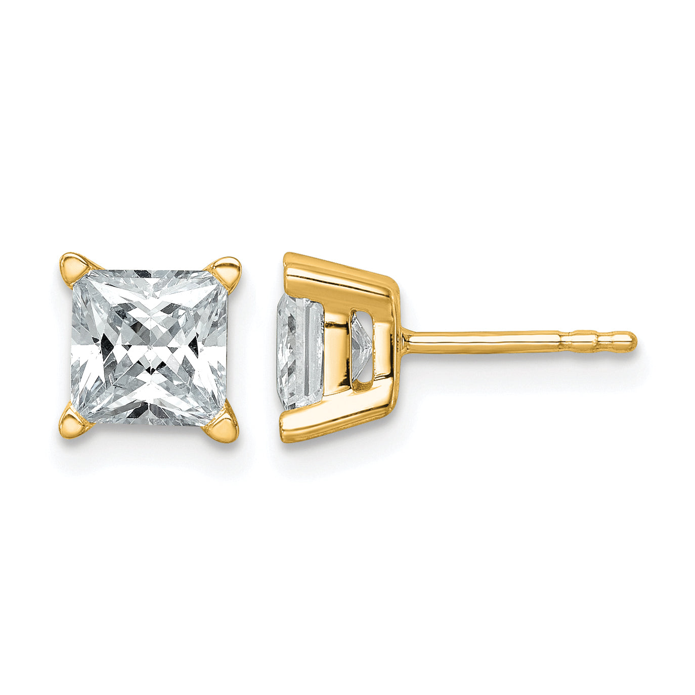 14k 2 carat Certified Lab Grown Diamond VS/SI+ G+ Princess Complete Four Prong Stud Earrings
