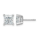 14K White Gold 3 ct Certified Lab-Created Diamond VS+ F+, Princess-Cut 4-Prong Stud Earrings