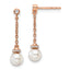 14K Rose Gold Polished 1/10 carat Diamond and White Freshwater Cultured Pearl Chain Dangle Post Earrings
