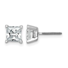14k White Gold 1 1/2 carat Certified Lab Grown Diamond VS+ F+ Princess Complete Four Prong Screwback Stud Earrings