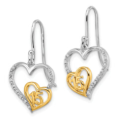 14K Two-tone Polished Diamond Quinceanera Heart Dangle Earrings