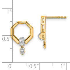 14K Polished Diamond Octagon Drop Post Earrings