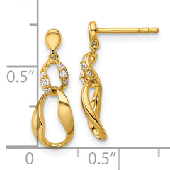 14K Polished Diamond Wavy Oval Dangle Post Earrings