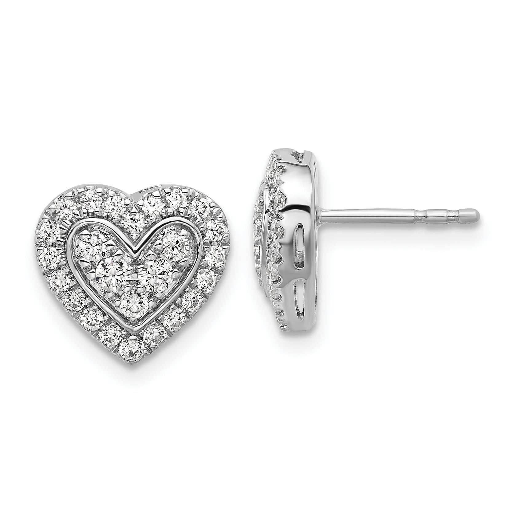 14k White Gold 3/4 carat Lab Grown Diamond VS/SI+ G+ Complete Halo Heart Post Earrings