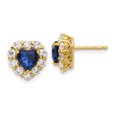 14k 1 1/3 carat Lab Grown Diamond VS/SI+ G+ and Created Sapphire Complete Halo Heart Post Earrings