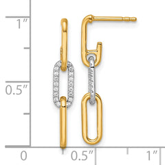 14K Two-tone Gold Diamond Paperclip Link Dangle Post Earrings