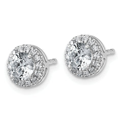 14k White Gold 1 1/5 carat Lab Grown Diamond VS+ F+ Round Complete Halo Post Earrings
