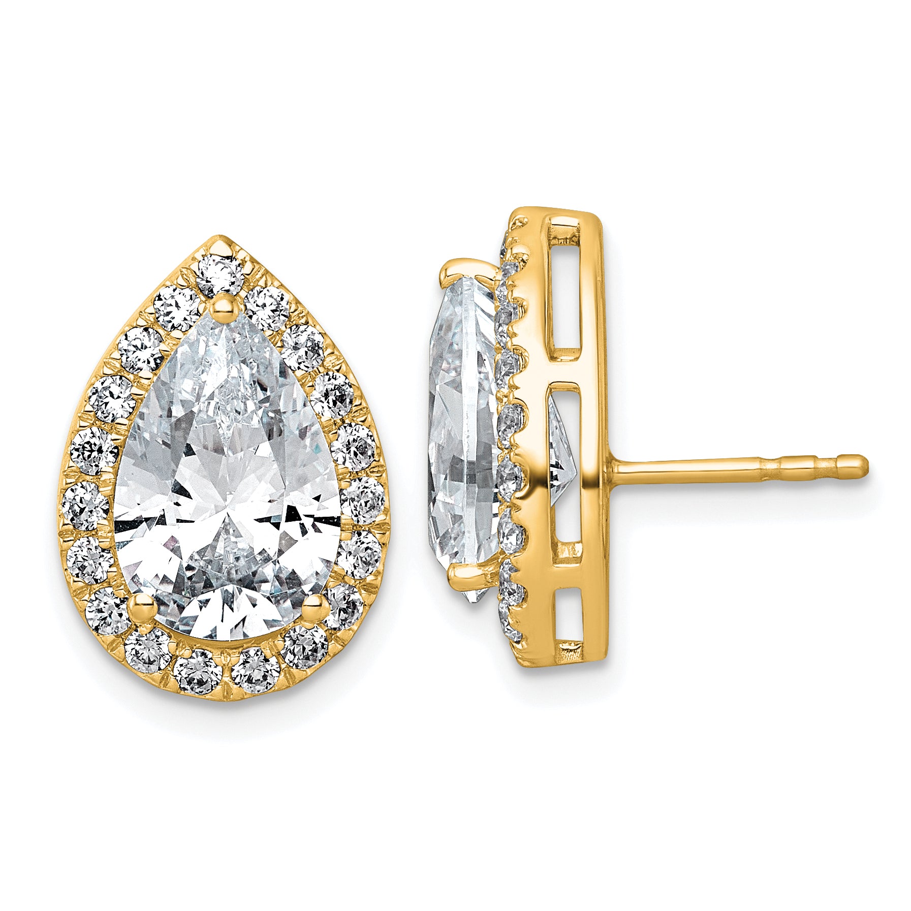 14k 6 3/4 carat Lab Grown Diamond VS+ F+ Complete Pear Halo Post Earrings