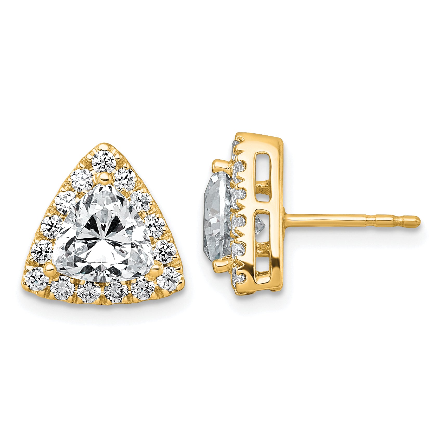 14k 2 5/8 carat Lab Grown Diamond VS+ F+ Complete Trillion Halo Post Earrings