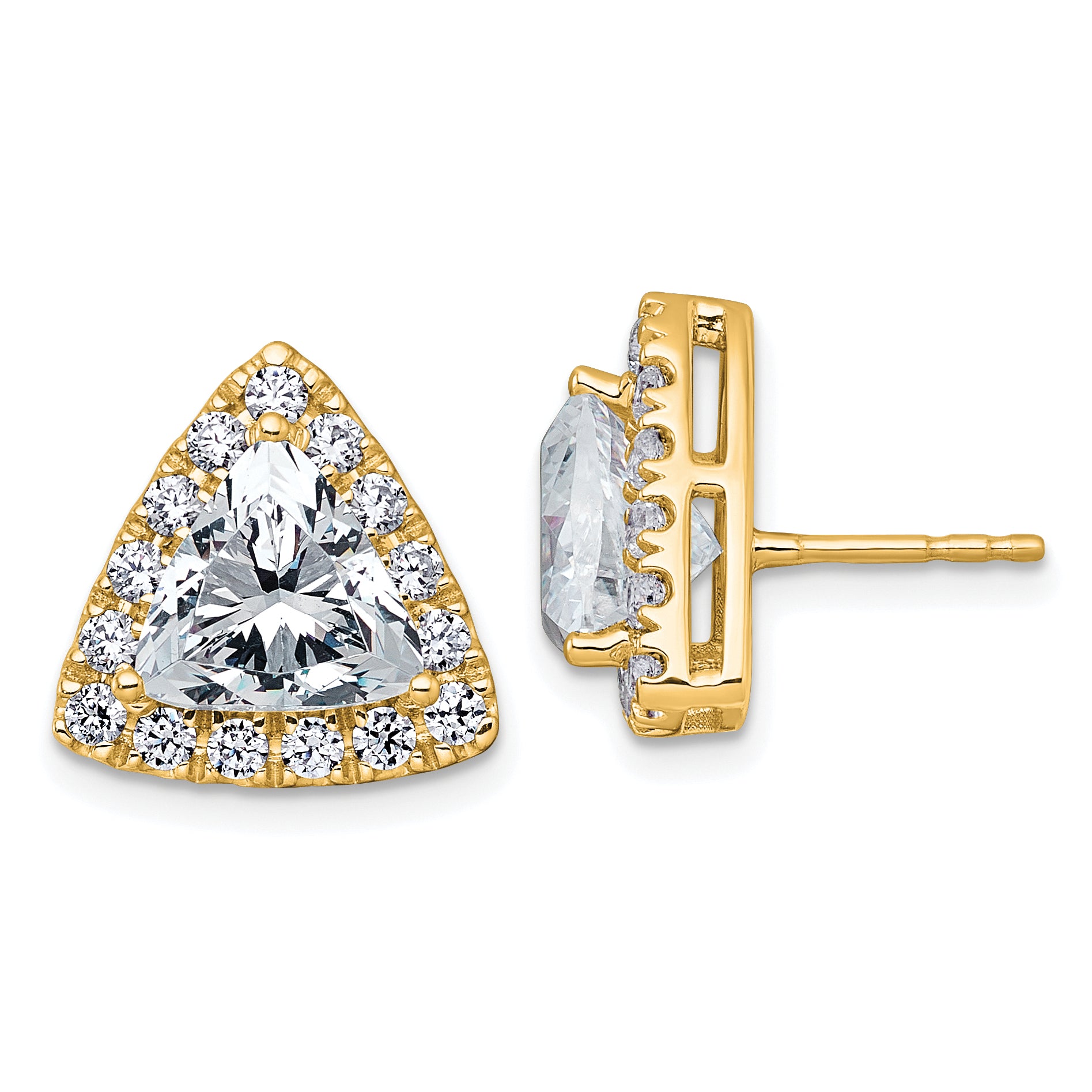 14k 5 1/4 carat Lab Grown Diamond VS+ F+ Complete Trillion Halo Post Earrings