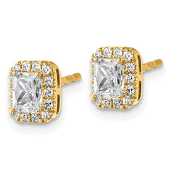 14k White Gold 5/8 carat Lab Grown Diamond VS+ F+ Complete Emerald Halo Post Earrings