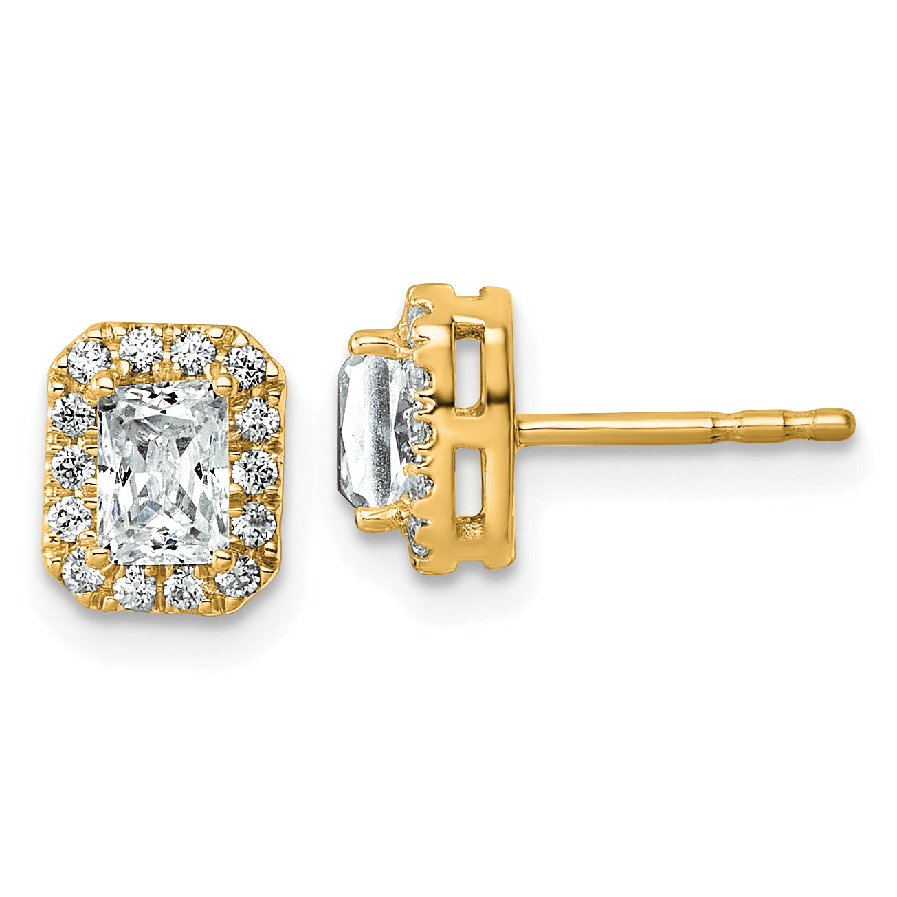 14k 7/8 carat Lab Grown Diamond VS+ F+ Complete Emerald Halo Post Earrings