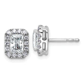 14k White Gold 1 1/3 carat Lab Grown Diamond VS+ F+ Complete Emerald Halo Post Earrings