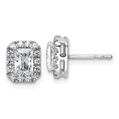 14k White Gold 1 1/3 carat Lab Grown Diamond VS+ F+ Complete Emerald Halo Post Earrings