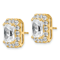 14k 7 carat Lab Grown Diamond VS+ F+ Complete Emerald Halo Post Earrings