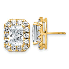 14k 7 carat Lab Grown Diamond VS+ F+ Complete Emerald Halo Post Earrings