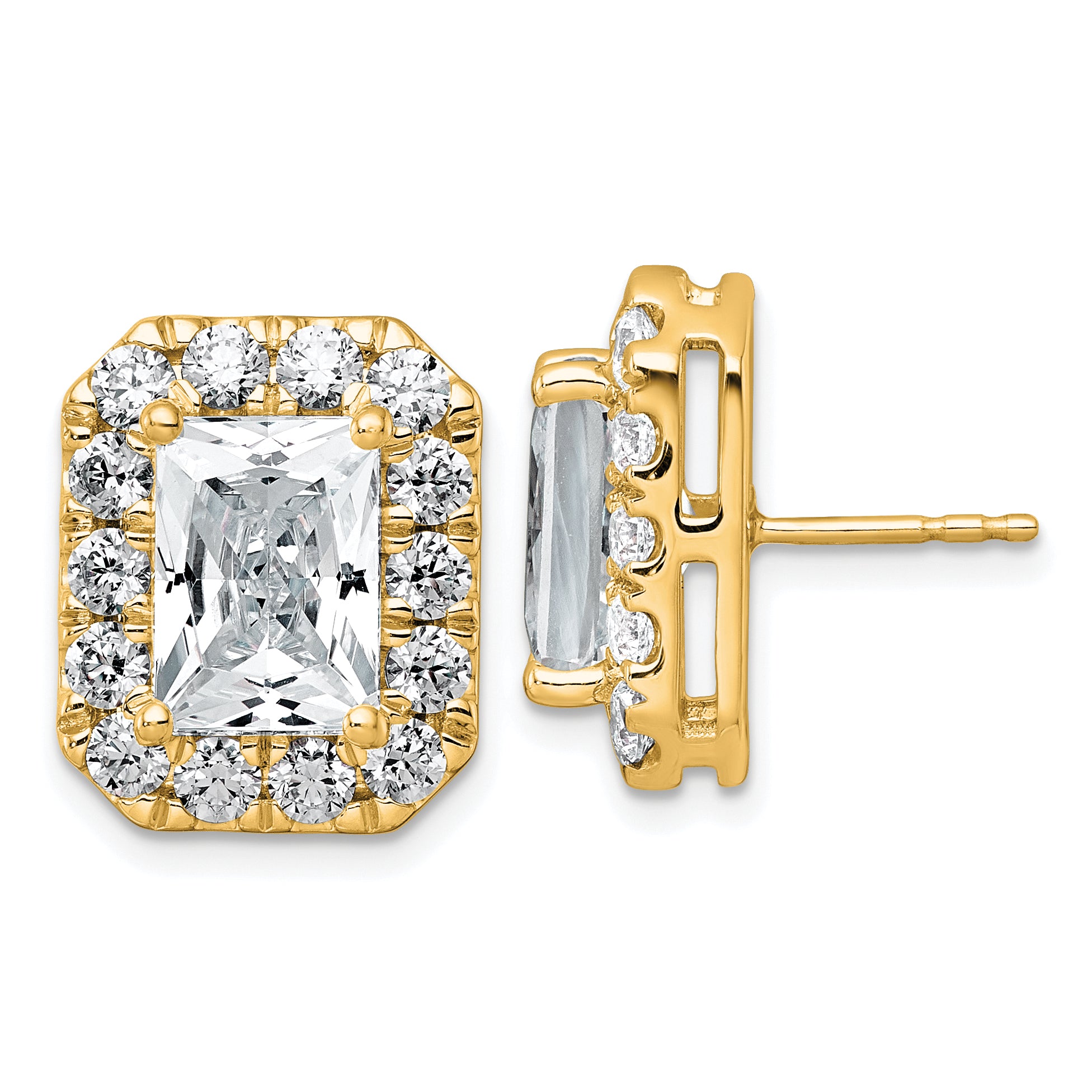 14k 8 5/8 carat Lab Grown Diamond VS+ F+ Complete Emerald Halo Post Earrings