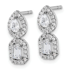 14k White Gold 7/8 carat Lab Grown Diamond VS/SI+ G+ Complete Two Stone Dangle Halo Post Earrings