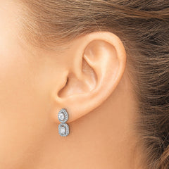 14k White Gold 7/8 carat Lab Grown Diamond VS/SI+ G+ Complete Two Stone Dangle Halo Post Earrings