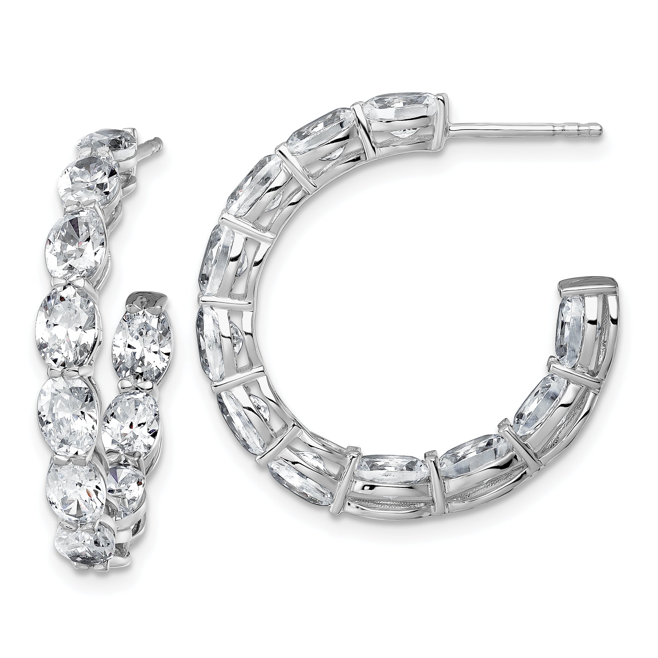 14k White Gold 6 carat Lab Grown Diamond VS/SI+ G+ Oval Complete In and Out Hoop Earrings