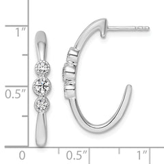 14K White Gold Polished Diamond Fashion J-Hoop Post Earrings