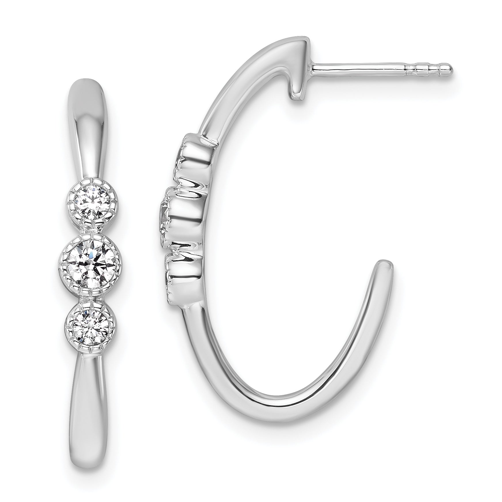 14K White Gold Polished Diamond Fashion J-Hoop Post Earrings