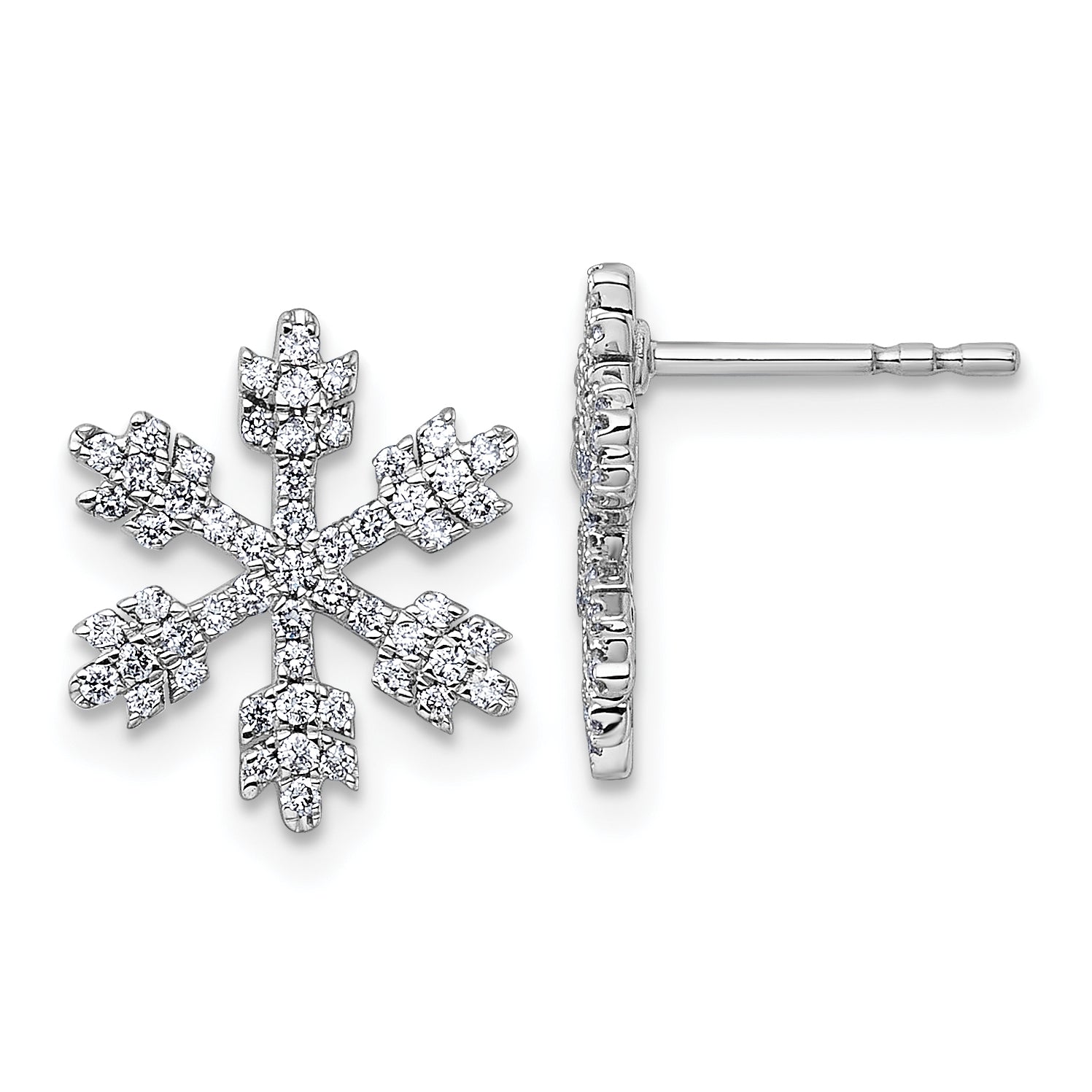 14k White Gold Snowflake Diamond Post Earrings