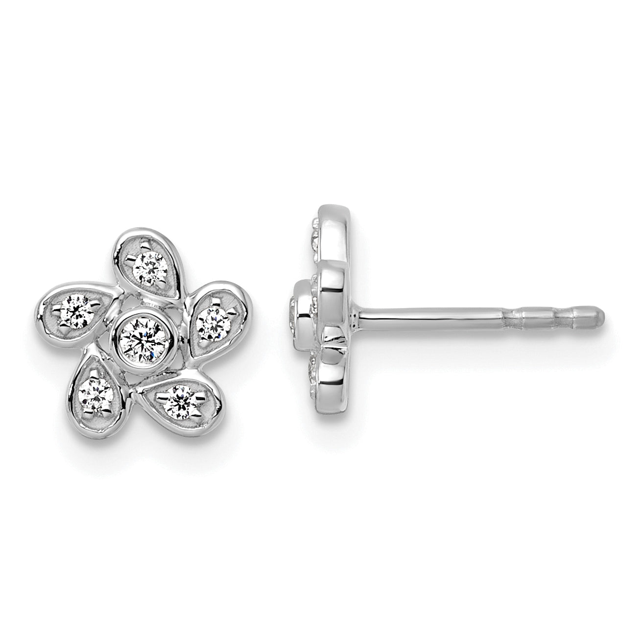 14k White Gold 1/8 carat Lab Grown Diamond VS+ F+ Complete Flower Post Earrings