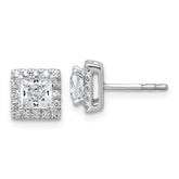 14k White Gold 1 1/3 carat Lab Grown Diamond VS+ F+ Complete Princess Halo Post Earrings