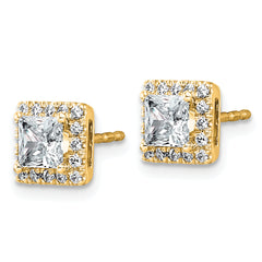 14k 1 1/3 carat Lab Grown Diamond VS+ F+ Complete Princess Halo Post Earrings