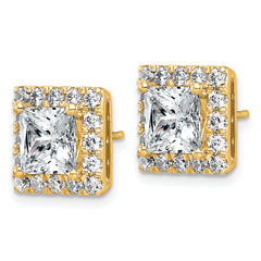 14k 5 carat Lab Grown Diamond VS+ F+ Complete Princess Halo Post Earrings