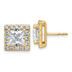 14k 5 carat Lab Grown Diamond VS+ F+ Complete Princess Halo Post Earrings