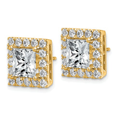 14k 6 1/2 carat Lab Grown Diamond VS+ F+ Complete Princess Halo Post Earrings