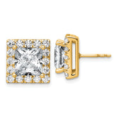 14k 7 5/8 carat Lab Grown Diamond VS+ F+ Complete Princess Halo Post Earrings