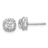 14k White Gold 1 1/6 carat Lab Grown Diamond VS+ F+ Complete Cushion Halo Post Earrings