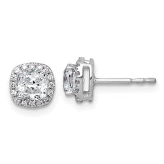 14k White Gold 1 1/6 carat Lab Grown Diamond VS+ F+ Complete Cushion Halo Post Earrings