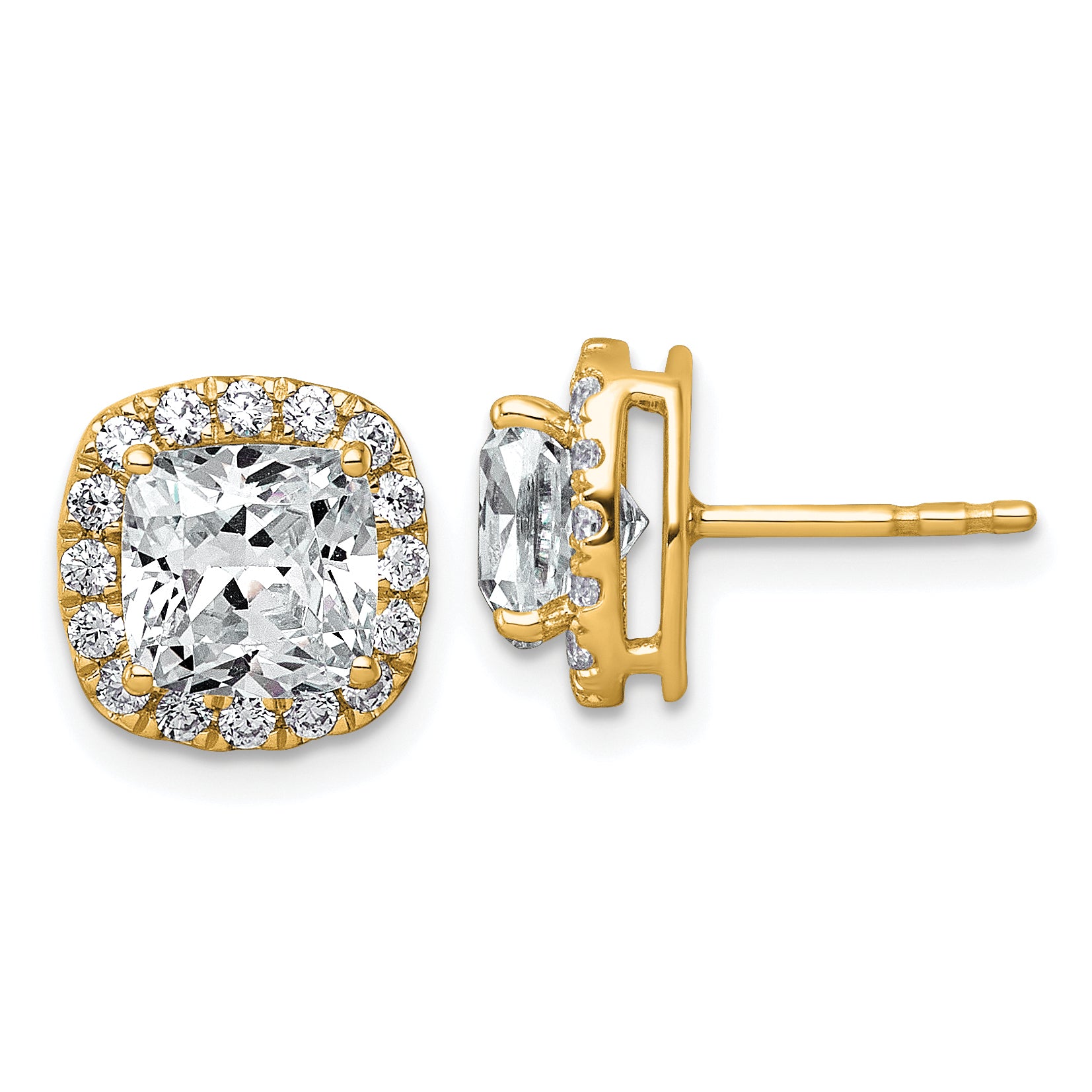 14k 3 5/8 carat Lab Grown Diamond VS+ F+ Complete Cushion Halo Post Earrings