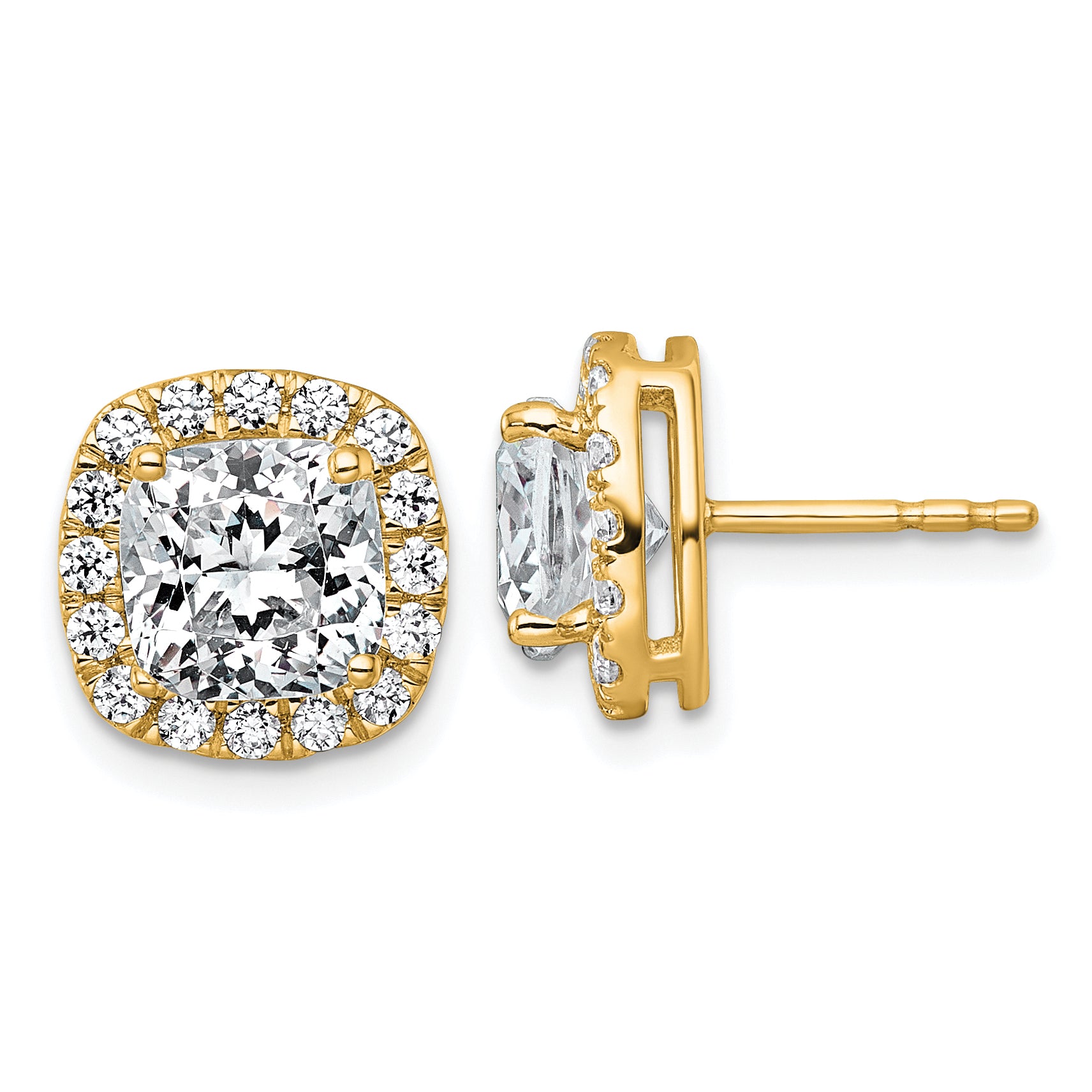 14k 4 5/8 carat Lab Grown Diamond VS+ F+ Complete Cushion Halo Post Earrings