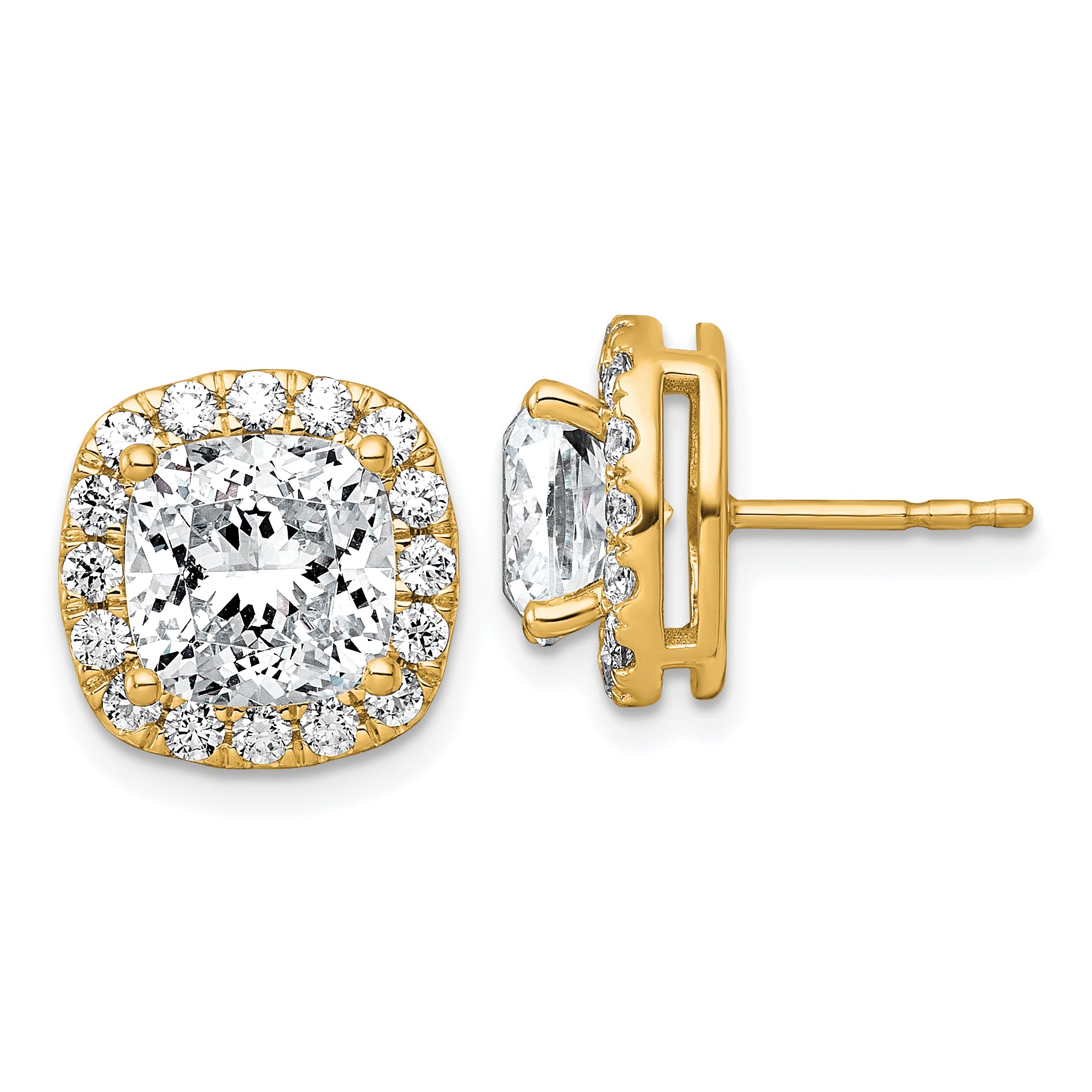 14k 5 7/8 carat Lab Grown Diamond VS+ F+ Complete Cushion Halo Post Earrings