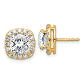 14k 5 7/8 carat Lab Grown Diamond VS+ F+ Complete Cushion Halo Post Earrings
