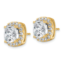 14k 7 carat Lab Grown Diamond VS+ F+ Complete Cushion Halo Post Earrings