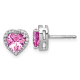 14k White Gold 1/6 carat Lab Grown Diamond VS+ F+ and Pink Sapphire Complete Heart Halo Post Earrings