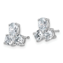 14k White Gold 1 7/8 carat Lab Grown Diamond VS+ F+ Complete Cushion Round and Oval Three Stone Post Earrings