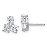 14k White Gold 1 7/8 carat Lab Grown Diamond VS+ F+ Complete Cushion Round and Oval Three Stone Post Earrings