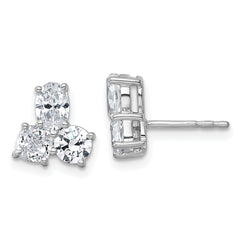 14k White Gold 1 7/8 carat Lab Grown Diamond VS+ F+ Complete Cushion Round and Oval Three Stone Post Earrings