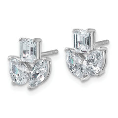 14k White Gold 2 carat Lab Grown Diamond VS+ F+ Complete Emerald Marquise and Pear Three Stone Post Earrings