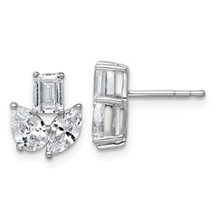 14k White Gold 2 carat Lab Grown Diamond VS+ F+ Complete Emerald Marquise and Pear Three Stone Post Earrings