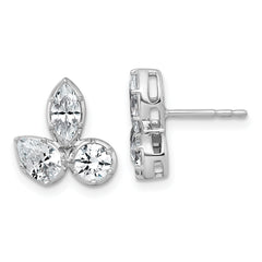 14k White Gold 1 7/8 carat Lab Grown Diamond VS+ F+ Complete Pear Round and Marquise Three Stone Post Earrings
