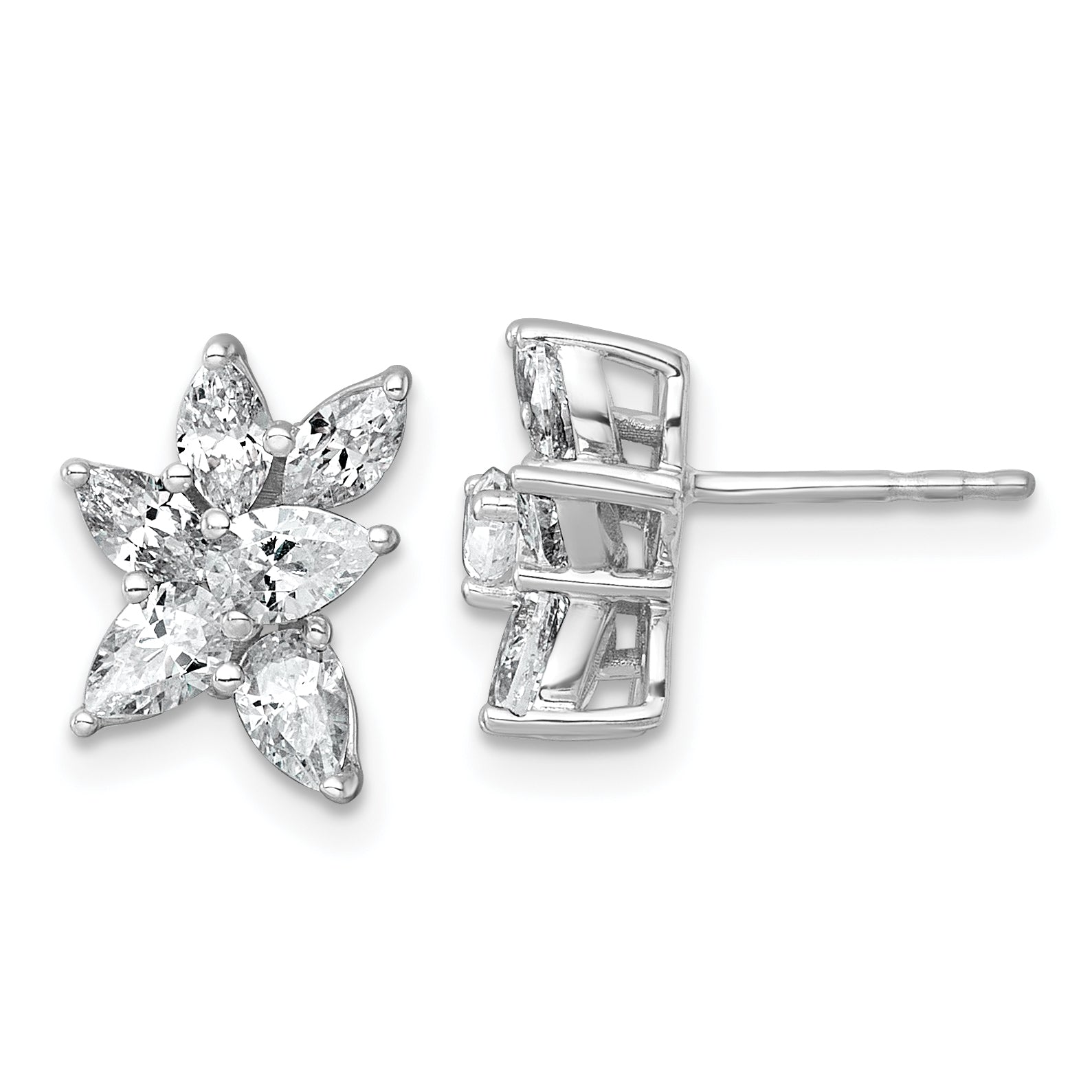 14k White Gold 1 1/2 carat Lab Grown Diamond VS+ F+ Complete Pear and Marquise Cluster Post Earrings
